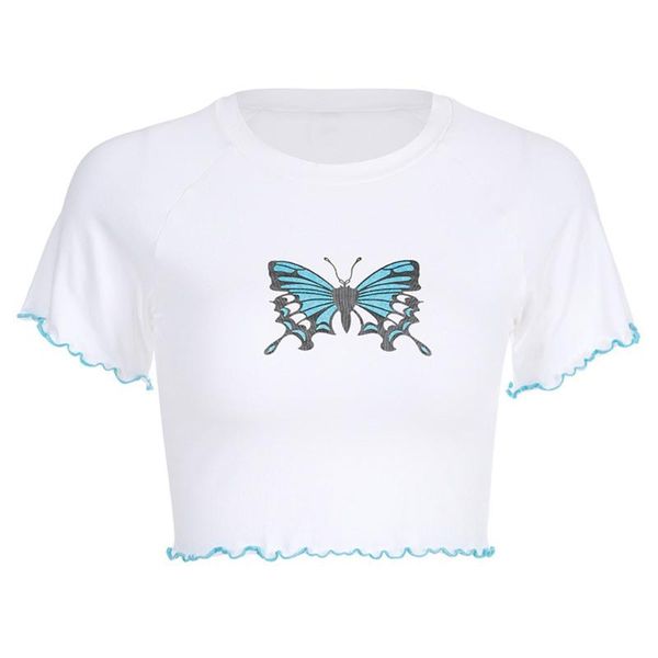 

women's tanks & camis womens butterfly print crop t shirts casual streetwear high street cami for ladies girls, White