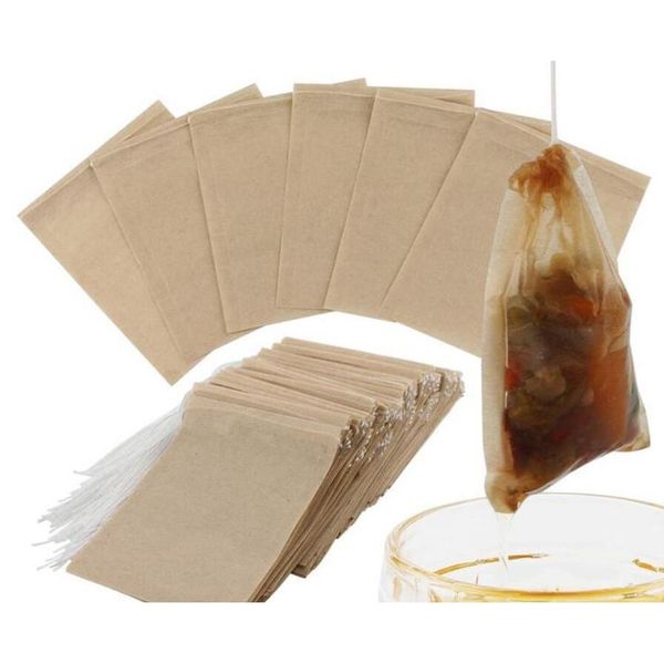 

100pcs/lot tea filter bags natural unbleached paper tea bag disposable tea infuser empty bag with drawstring for herbs coffee 6*8cm