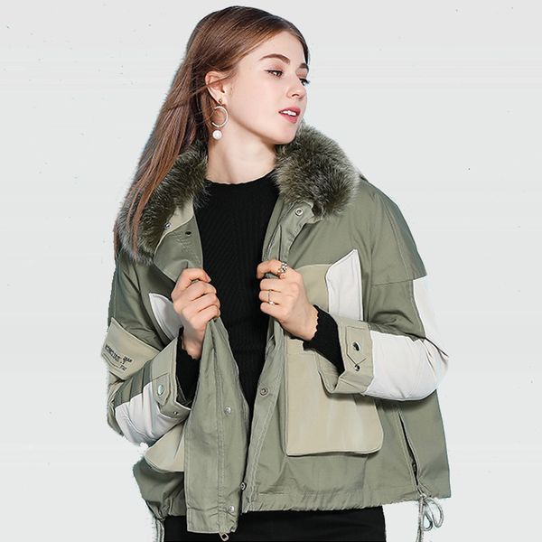 

duck feather coat, women's fur, short winter real fox skin, natural neck, informal clothes, fresh