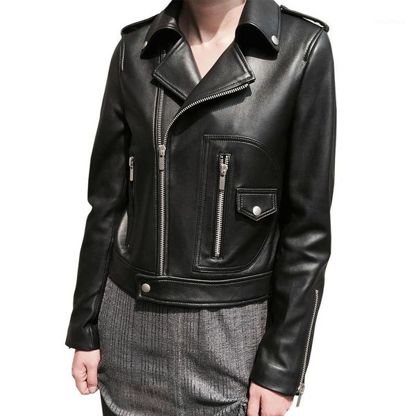

women leather jacket spring 2020 new arrival real sheepskin coats ladies classic genuine leather jacket1, Black