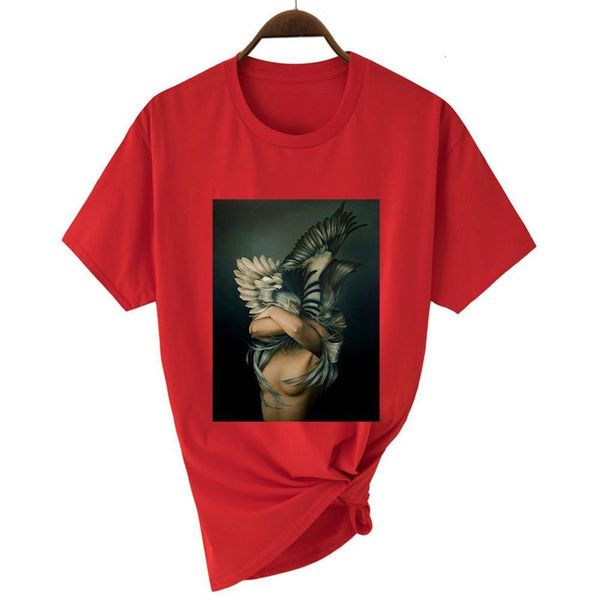 

style feather flower girl t shirt women vogue aesthetic summer tshirt recreational women's shirt vestidos o-collar t-shirts, White