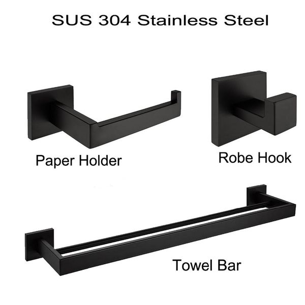 

matte black sus 304 stainless steel bathroom accessories set bathroom hardware set robe hook towel bar toilet paper holder bbyvlp