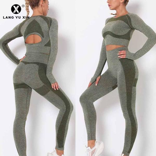 

yoga outfits seamless set 2-piece workout suit back hollow tights sports pants womens tracksuit fitness suit1, White;red