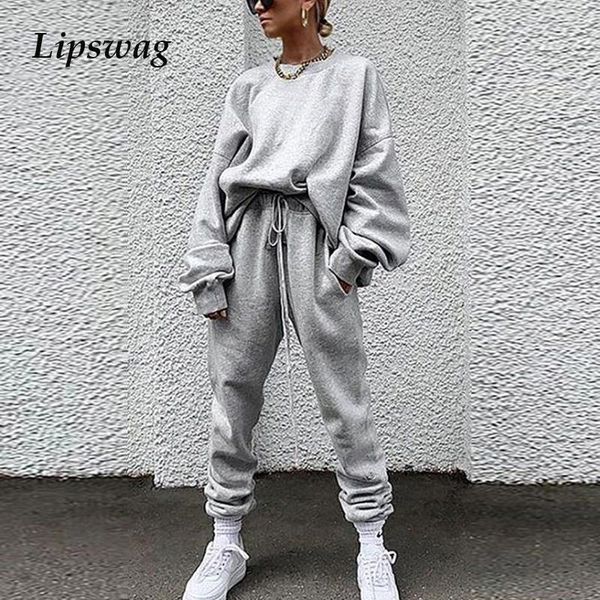 

women's tracksuits autumn winter solid casual 2 piece set for women o neck loose sweatshirt and pants fashion suits female tracksuit st, Gray