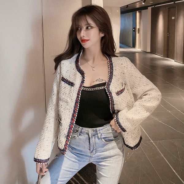 

autumn 2020 new plaid tweed short coat temperament color matching long sleeve loose women's wear