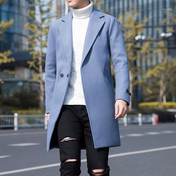 

solid trench coat mens jacket casual slim fit warm men jackets long korean style overcoat windbreaker covered button coats1, Tan;black
