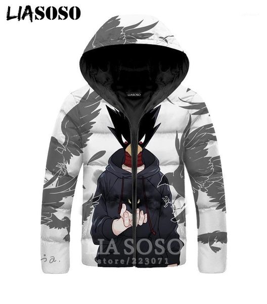 

men's down & parkas my hero academia jackets men women tokoyami fumikage 3d print anime plus velvet thickening zipper warm filled coat, Black