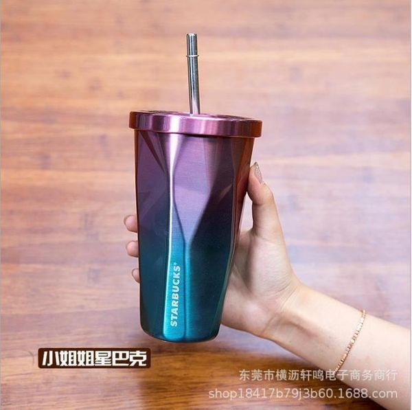 

19 explosive starbucks same model starlight cup rainbow cup girl cute double drink high-value water cup with straw