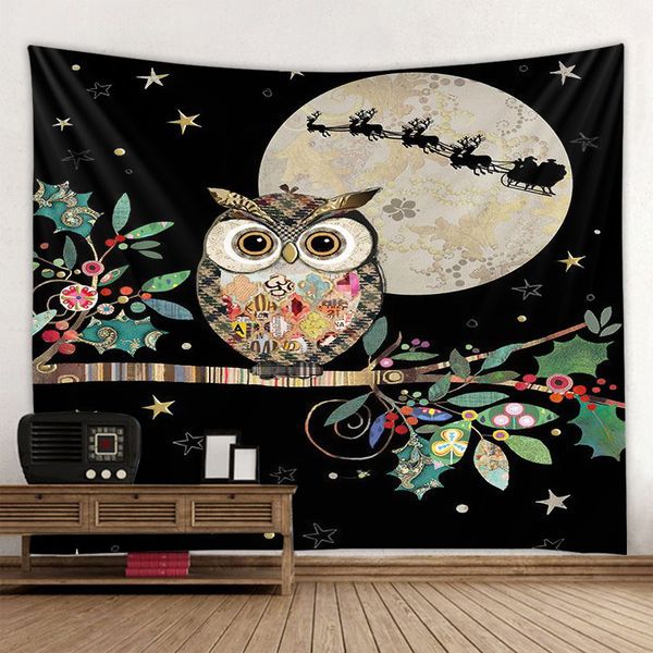 

happy christmas lovely owl tapestry indian bohemia mandala tapestry beach towel yoga pad blanket camping mattress