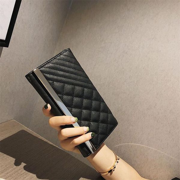

factory wholesale brand handbag fashion lingge leather long wallet flip lingges ladies wallets wild simple sewing thread embroidery leathers, Red;black