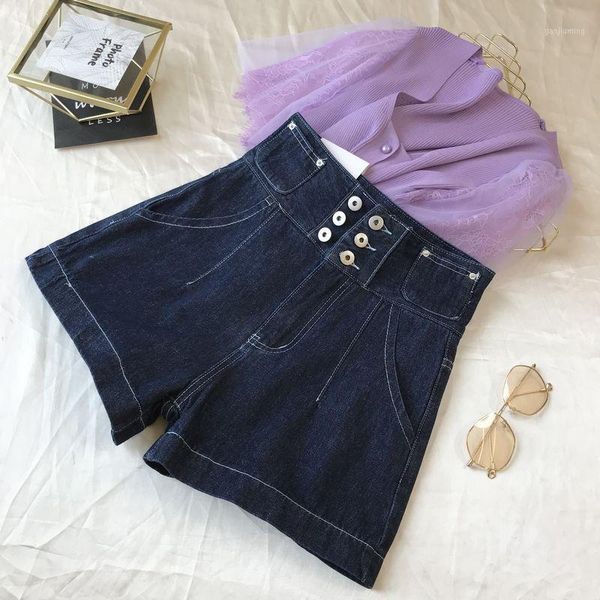 

european station ultra-high waist denim shorts women's loose summer 2020 new wide leg pants girls pants student jeans shorts1, Blue