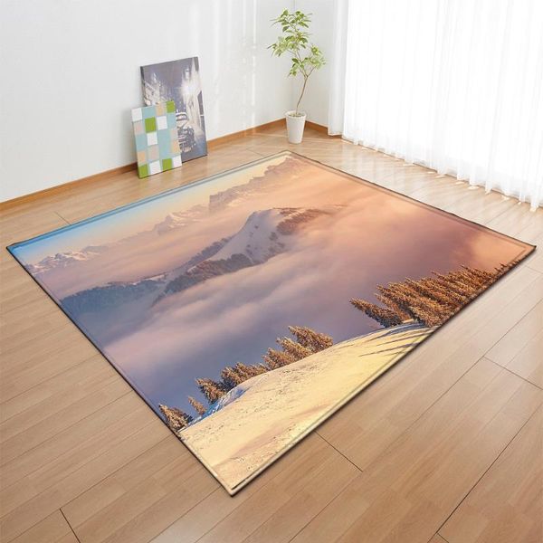

fashion decor sofa area rug 3d snow mountain scenery bedroom rug flannel no-slip kitchen dining room mat living room carpet