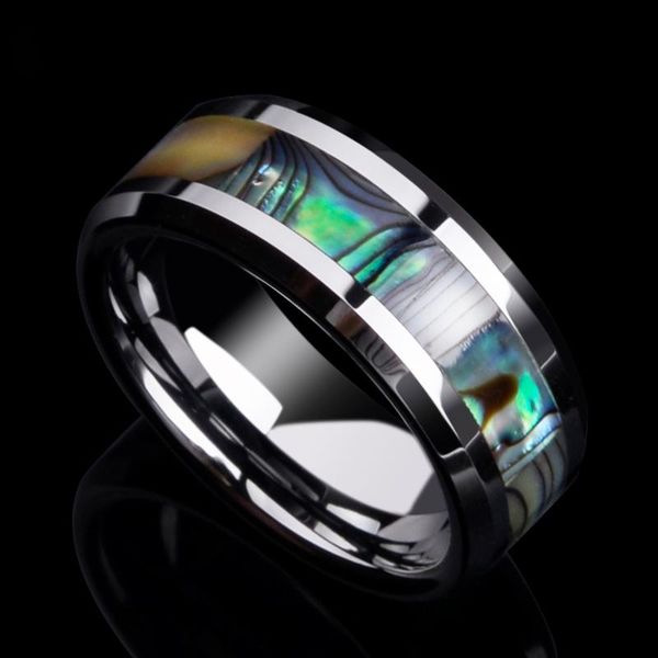 

100% new 8mm width tungsten wedding band rings with colorful mother of pearl inlay high polished for woman man size 7-13, Slivery;golden