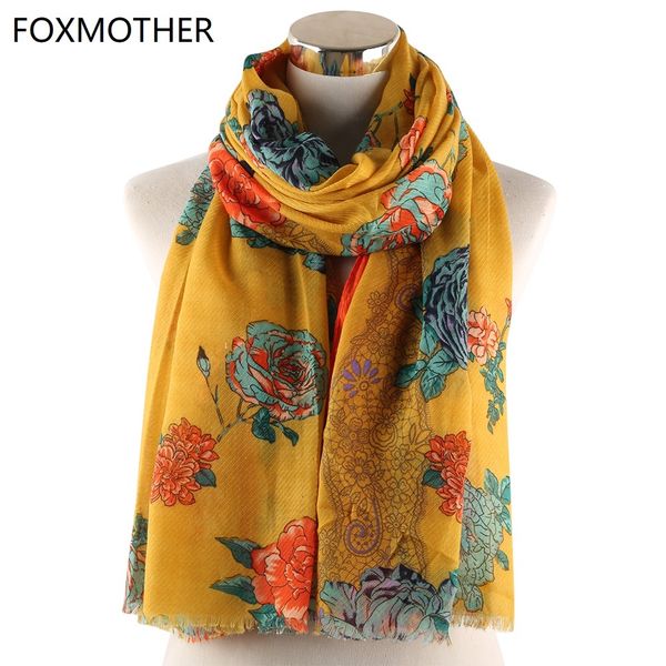 

foxmother новый желтый россии цветочный шарф платки mujer хиджаб шаль пашмины пляж wrap цветок шарфы дамы женщина y201007, Blue;gray