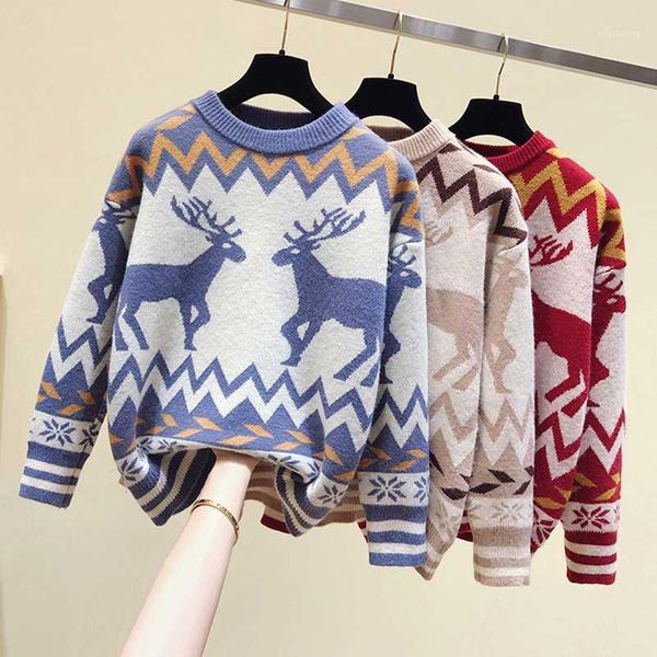 

2020 winter christmas sweater classic deer printed knitted pullovers plus size streetwear long sleeve causal jumpers1, White;black