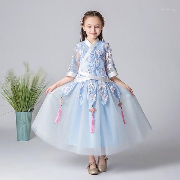 

lace embroidery two-piece girl hanfu dress autumn 2019 new chinese style suit improved hanfu skirt super fairy baby dress1, Red
