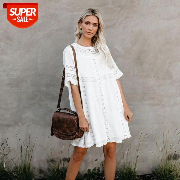 

tunic cover-ups 2020 white tunic hollow out o-neck beach mini dress summer women beach wear swim suit cover up sarong q907 #fj7o, White;black