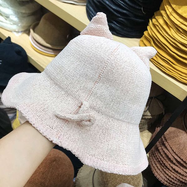 

cute foldable soft girl ear chenille basin female korean versatile student cat tail fisherman's hat, Blue;gray