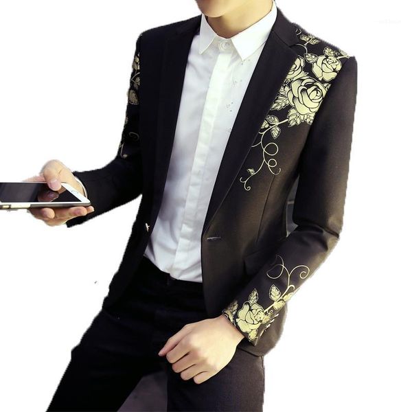 

brand new blazer men riding horse print suit jacket slim fit casual stage wear fashion mens blazers plus1, White;black