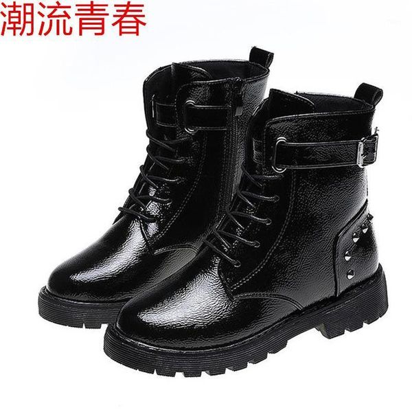 

boots fashion women ankle single round toe short with thick soles autumn warm lace-up for woman platform motorcycle boots1, Black