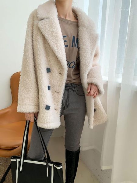 

2020 women clothing winter outerwear real coats new fur particles sheep shearing fur coat and long sections 10231, Black