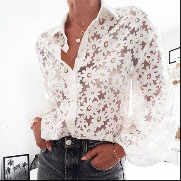 

fashion office flower blouse see through spring autumn women shirts elegant white dating clothing long sleeve blouses sexy