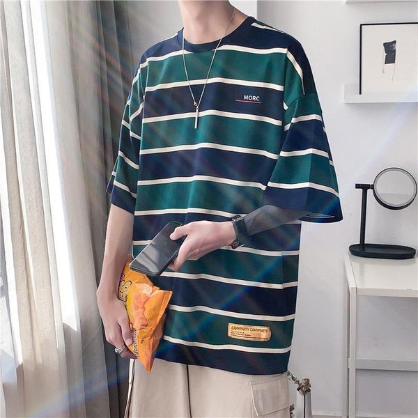 

винтажная полосатая футболка повседневная свободная пара пяти-точек с короткими рукавами человек-топые уличная одежда нижний hiphop beversiz, White;black