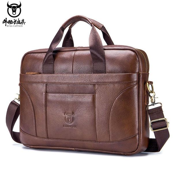 

men's genuine leather briefcase business handbag layer cowhide male shoulder cross body bag 14" lapbag travel