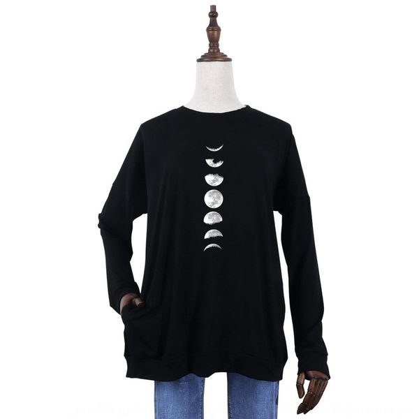 

women's moon bat t-shirt bat shirt print pocket sweater crew neck long sleeve t-shirt zzz3r, White