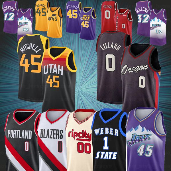 

0 damian 45 donovan lillard gobert malone 12 john men stockton 32 karl mitchell rudy utah jazz men bogdanovic basketball jerseys, Black;red