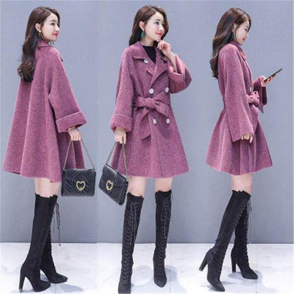 

woolen jacket women's 2020 autumn winter fashion new high-quality temperament cloak long-sleeved coat fashion trend 225, Black