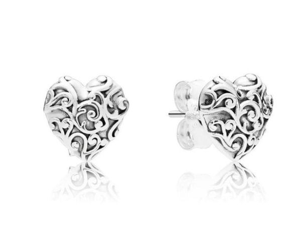 

women's authentic 925 silver love stud earrings for pandora cz cd diamond wedding jewelry earring with original box, Golden;silver