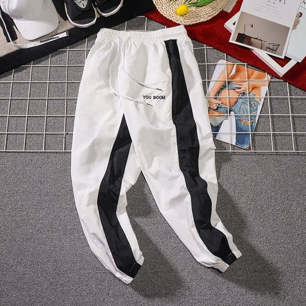 

2021 new summer new men casual pants japan style trend male drawstring trousers men's street hip hop sweatpants side striped joggers gh, Black