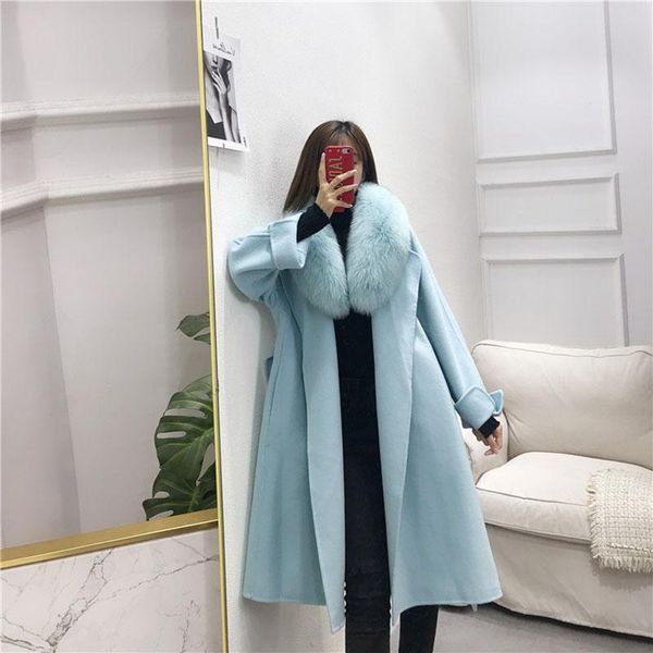 

women's wool & blends 2021 korean loose long fur parka imported big collar double-faced woolen coat fashion real, Black
