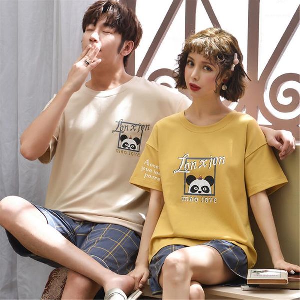

men's sleepwear 2021 summer comfortable pajamas men's cotton short-sleeved cartoon cute young casual thin home service1, Black;brown