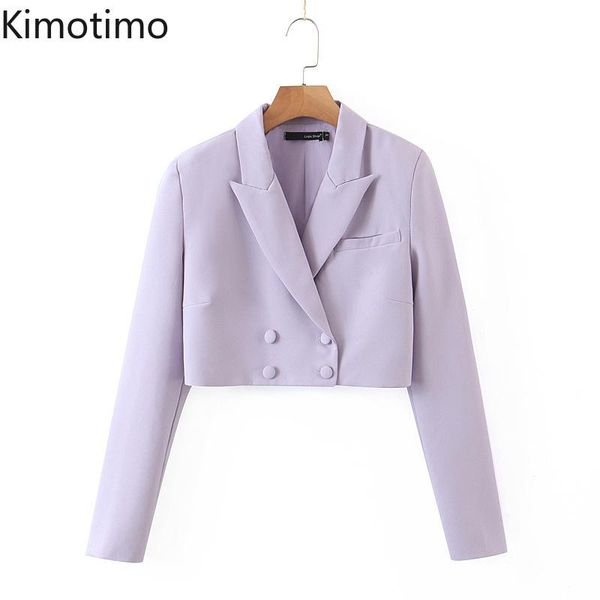 

women's suits & blazers kimotimo crop blazer jacket suit 2021 autumn women long sleeve notched purple office lady chic elegant casual b, White;black