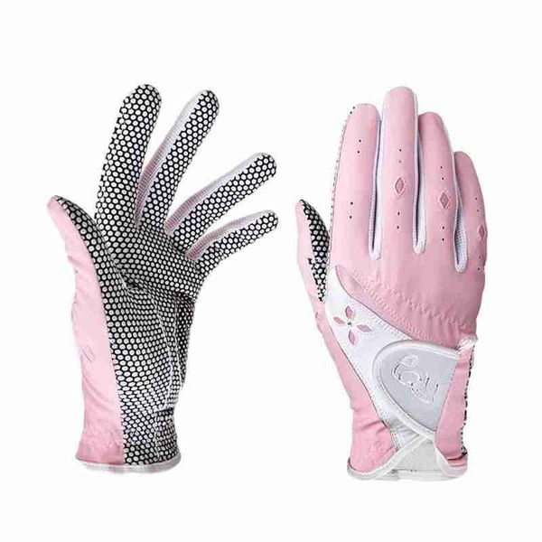 

1 pair of golf gloves ladies golf pu leather gloves with non-slip particles, Blue;gray