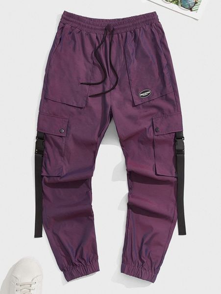 

men buckle belted letter graphic pants k2oo#, Black