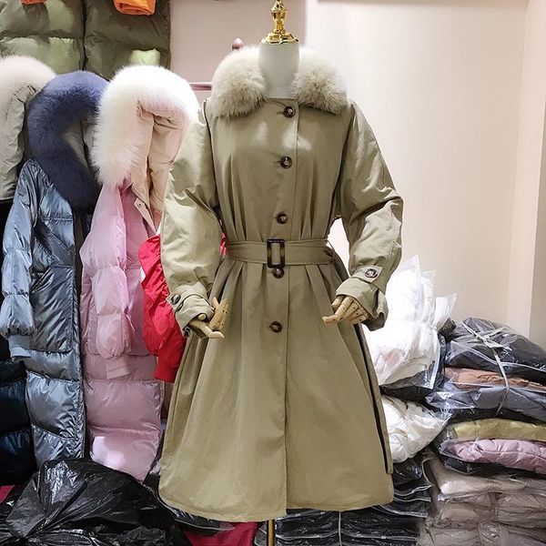 

women's down & parkas jacket long woman coat warm winter female real fur collar korean trench 2021 mujer chaqueta pph1269, Black