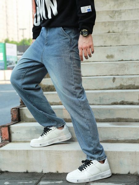 

men bleach wash cat scratch jeans 61hb#, Blue