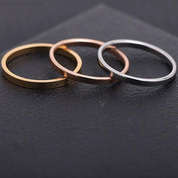 

men women fashion stainless steel jewelry rings 2mm couple ring size 5-12 silver rose gold