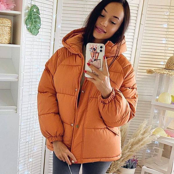 

2020 new women parkas jacket fashion solid thick warm winter hooded jacket coat winter parkas solid outwear jacket, Black