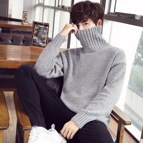 

2021 new men winter warm streetwear fashion pullovers sweater autumn korean turtleneck casual male clothing m80j, White;black