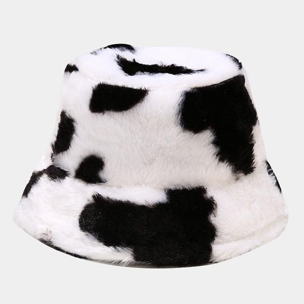

wide brim hats plush bucket caps fashion cow pattern fisherman hat women korean warm winter basin soft fluffy female cap, Blue;gray
