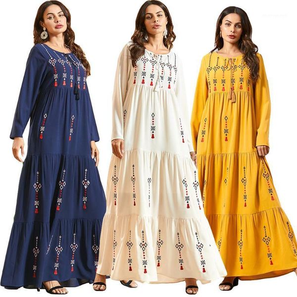 

ethnic clothing muslim women embroidery loose maxi dress abaya arab islamic robe ramadan draped design gown dubai casual jilbab kaftan fashi, Red