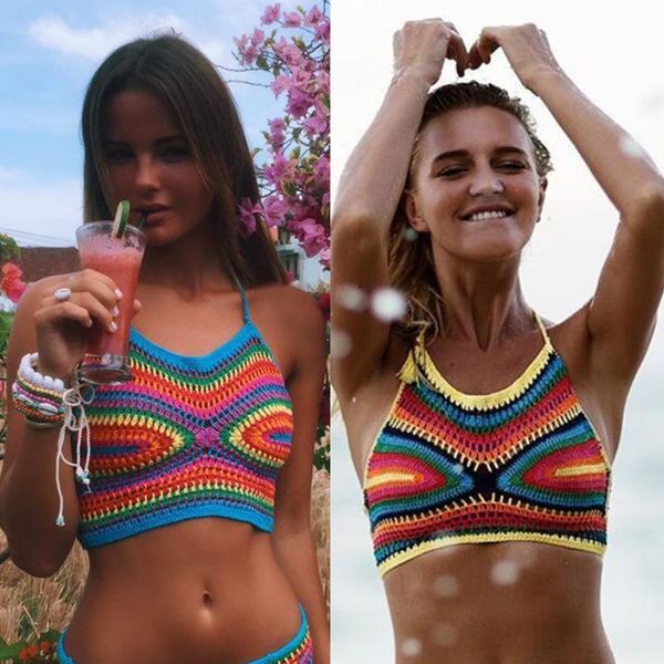 

hand crocheted bohemian beach bikini swimsuit bandage bathing suits pad
