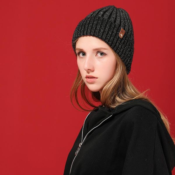 

flb] женские шляпы женские шерстяные повседневные осень зима новый двойной слой толстые 2018 трикотажные девушки черенок шапочки 17039 wmth, Black;white