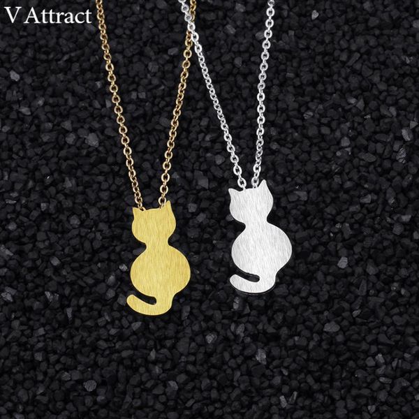 

pendant necklaces v attract colgantes mujer moda 2021 tattoo choker stainless steel ketting cute cat charm necklace christmas gift, Silver