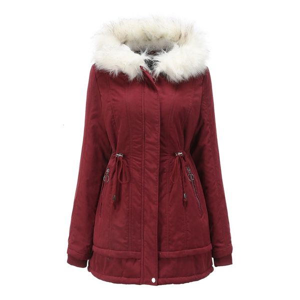 

new cotton medium-long 2021 female warm winter fur stuffed quilted clothing cold-proof white coat hair collar labr, Black