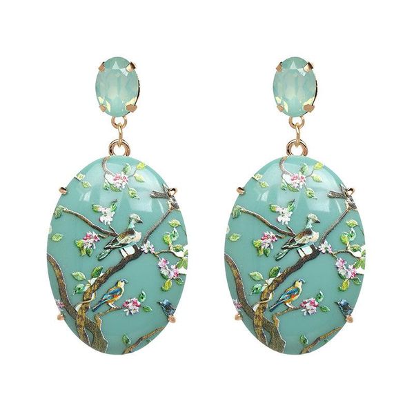 

boho flower bird drop earrings for women vintage ethnic big resin oval pendant statement dangle earings party jewelry 2021, Silver